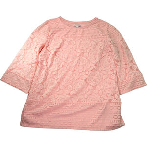 Isaac Mizrahi Live M Pink Lace 3/4 Sleeve Top Floral Stretch Lined Spring